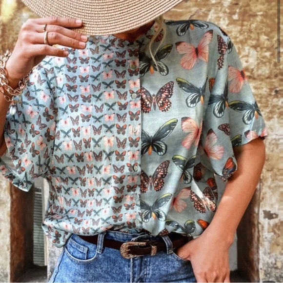 Retro Boho Butterfly button up Top, I consider this piece unique vintage - Picture 5 of 5